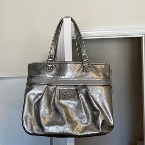 COACH Poppy Metallic Silver Tote